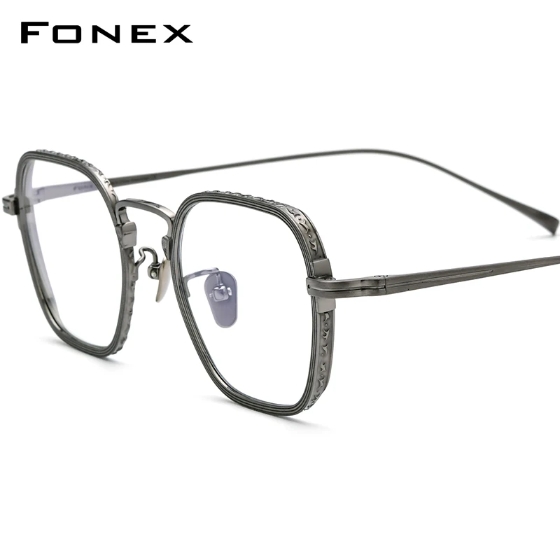 FONEX Pure Titanium Glasses Men Retro Vintage Prescription Square Eyeglasses 2022 New Myopia Optical Frame Eyewear KJ53