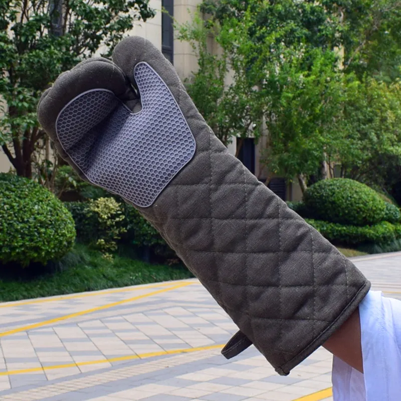 

Thick Canvas Silicone Gloves Heat Resistant Oven Oven Hanging Ironing Machine 500 Degree Commercial Long Gloves