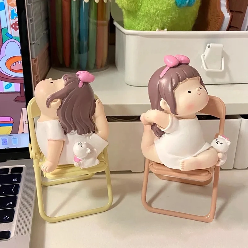 

Lovely Cartoon Girl Desktop Ornament Resin Yoga Girl Home Office Decor Kawaii Desk Accessory Children's Day Birthday‘s Gift