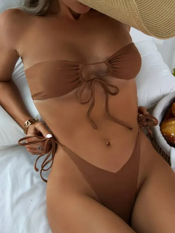 

Bandeau Swimwear Micro Bikini Sets Sexy Swimsuit Women's Thong Bikinis Solid Bathing Suit Sets String Beachwear Summer Female