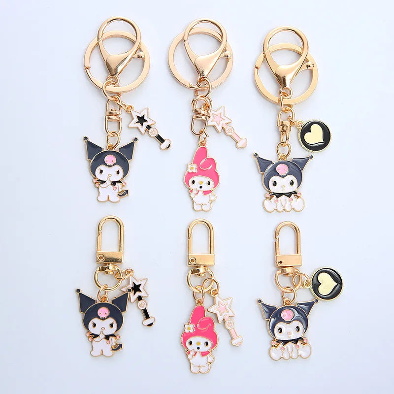 

New Kawaii Sanriod My Melody Kuromi Cartoon Couple Metal Creative Student Schoolbag Car Pendant Keychain Cute Pendant Gift Toys