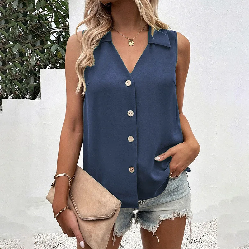 

Solid Casual Loose Sleeveless Shirts For Women 2023 Summer Women's Oversized Shirts And Blouses Fashion Elegant Youth Female Top