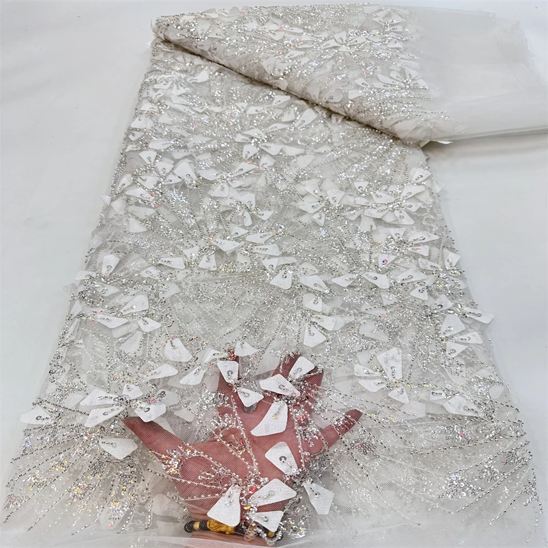 

Роскошные африканские тюлевые кружева 3D, ткань 2023, Высококачественная вышивка ручной работы, кружевная ткань для невесты 5 ярдов RF3252