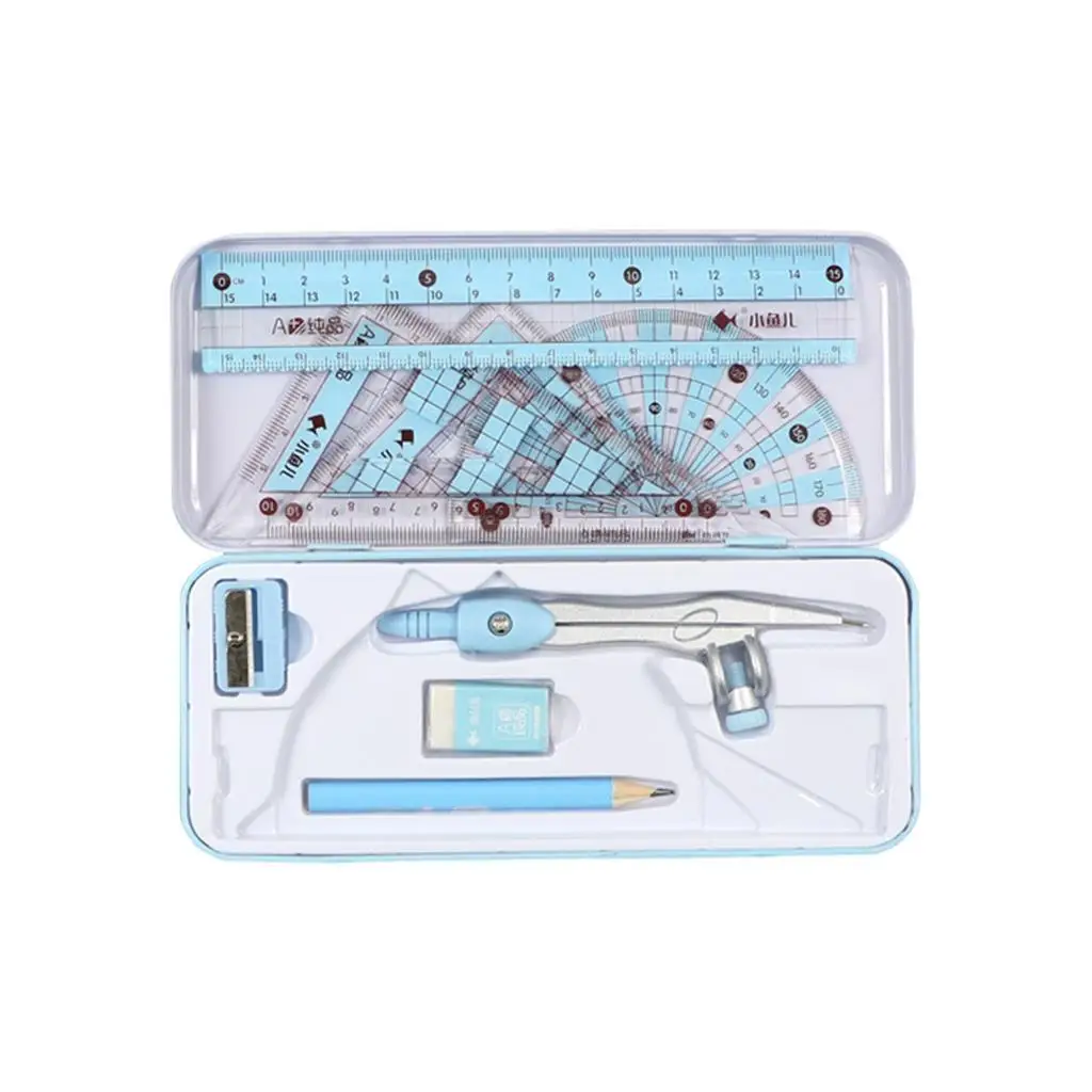 

2 Math Geometry Kit 8Pcs Student Supplies Protractor for Drawings blue