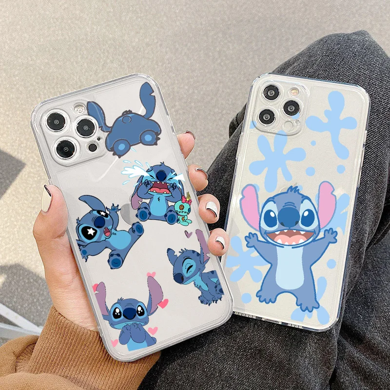 

Cute stitch Phone Case For Apple iPhone 5 6 7 8 X XR XS 11 12 13 14 Pro Max Mini Plus luxury Transparent Funda Cover Back Soft