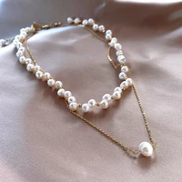 minar unusual natural freshwater pearl choker necklaces for women gold color beaded chain double layers necklace jewellery 2022