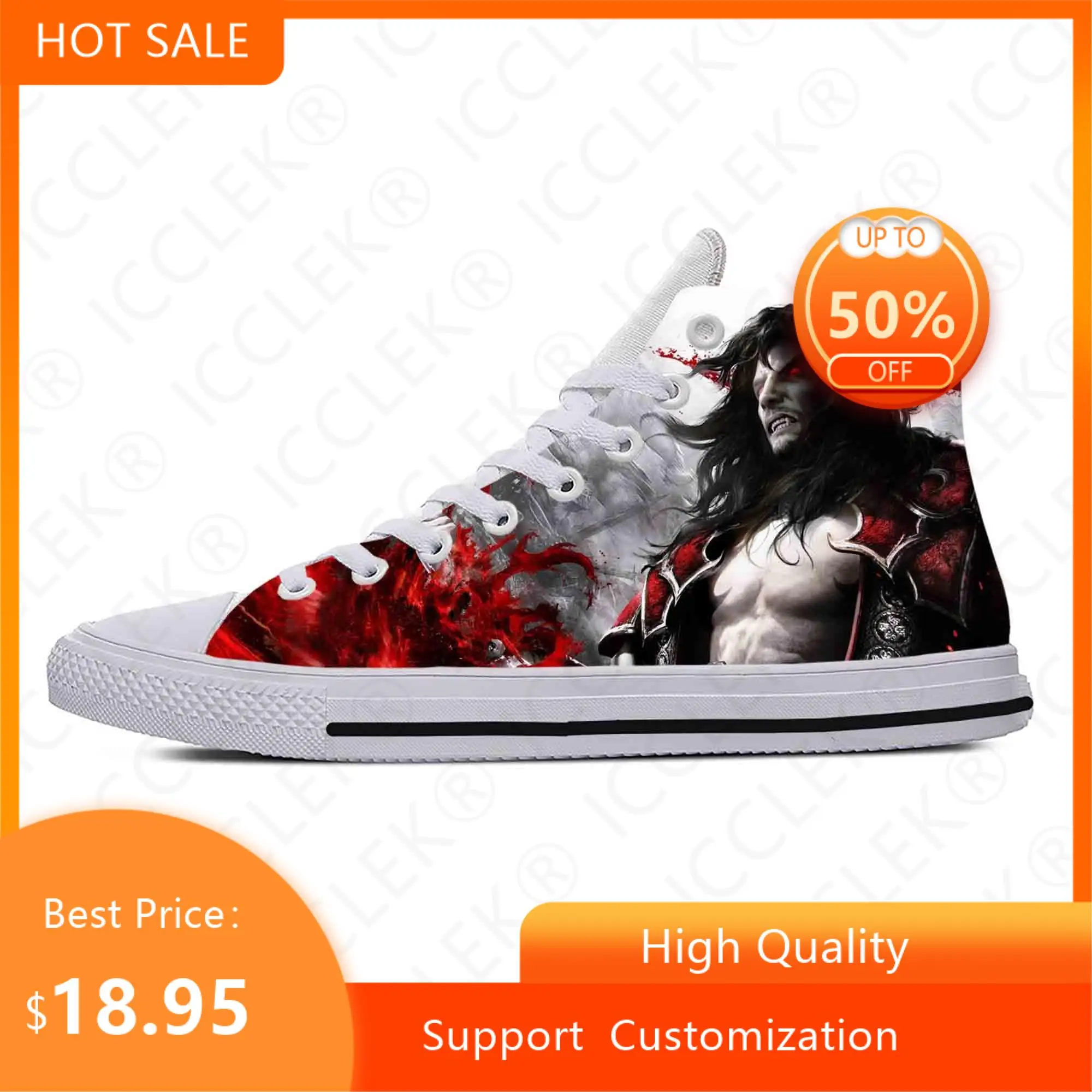 Game Castlevania Lords of Shadow Dracula Vampire Casual Cloth Shoes High Top Lightweight Breathable Mens Womens Sneakers