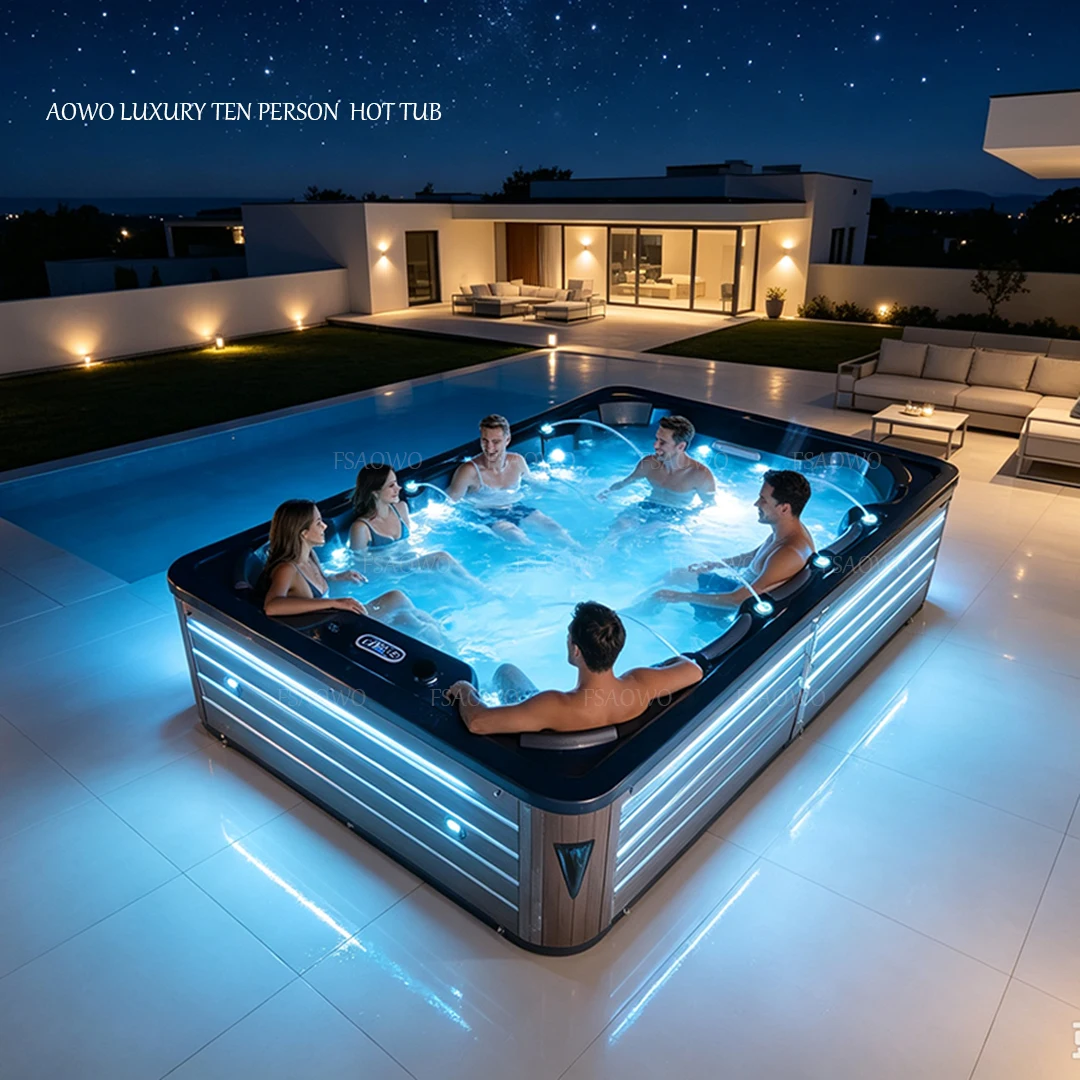 Фото Aristech Spa Сборный Спа-бассейн для улицы, джакузи на 10 человек для сада и двора с цветной светодиодной подсветкой и системой Balboa №1