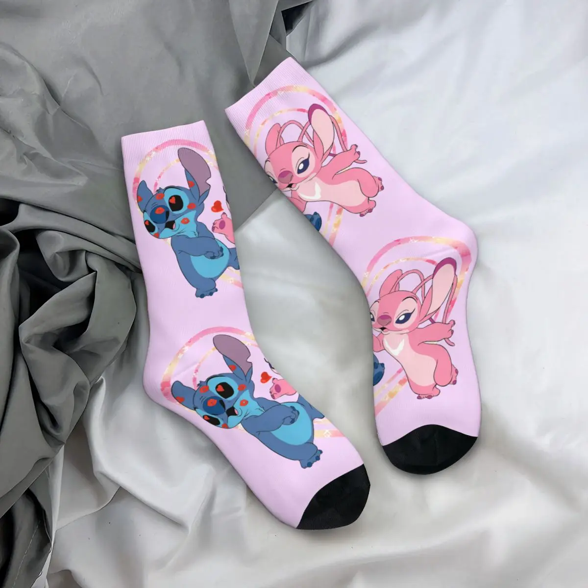 Зимние теплые забавные мужские и женские носки Stitch And Angel Kiss Лило Стич Aloha