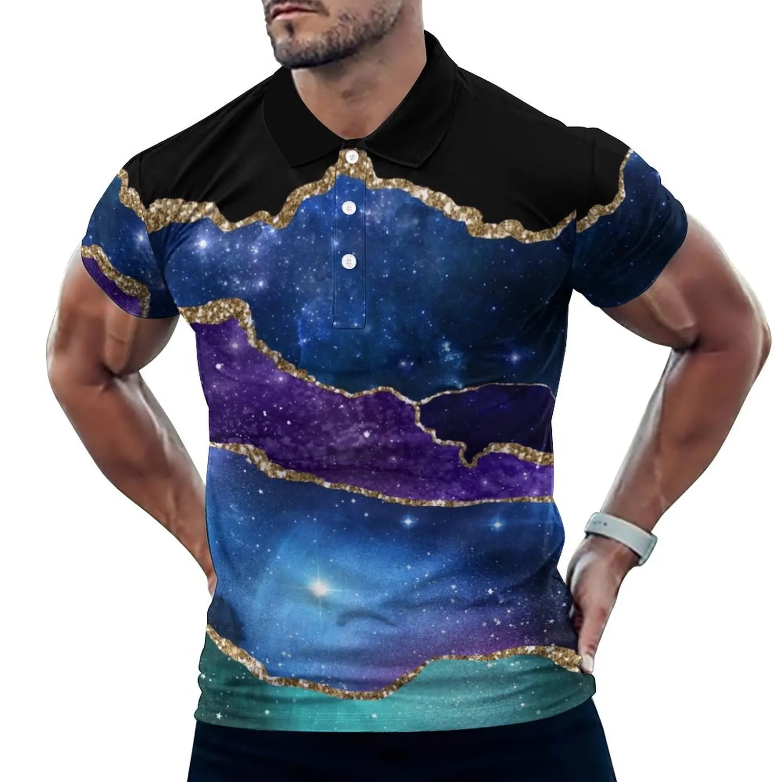 

Золотая блестящая мраморная рубашка-поло, фиолетовая Повседневная рубашка с принтом в виде бисера, модные повседневные футболки, мужские т...