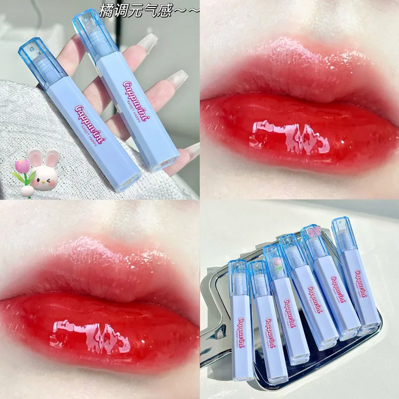 

Cappuvini Blue Square Tube Summer Lip Glaze Doodle Lip Mirror Lipstick Lip Gloss Water Light