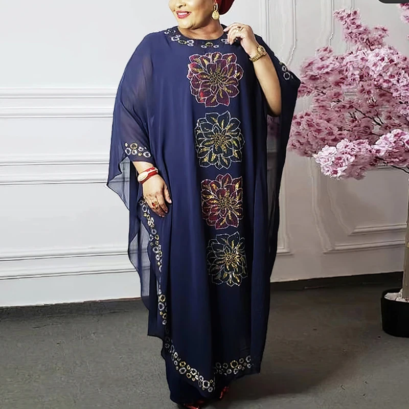 European and American women's Muslim long skirt suit diamond-encrusted chiffon suit two-piece Abaya Islamic holiday suit