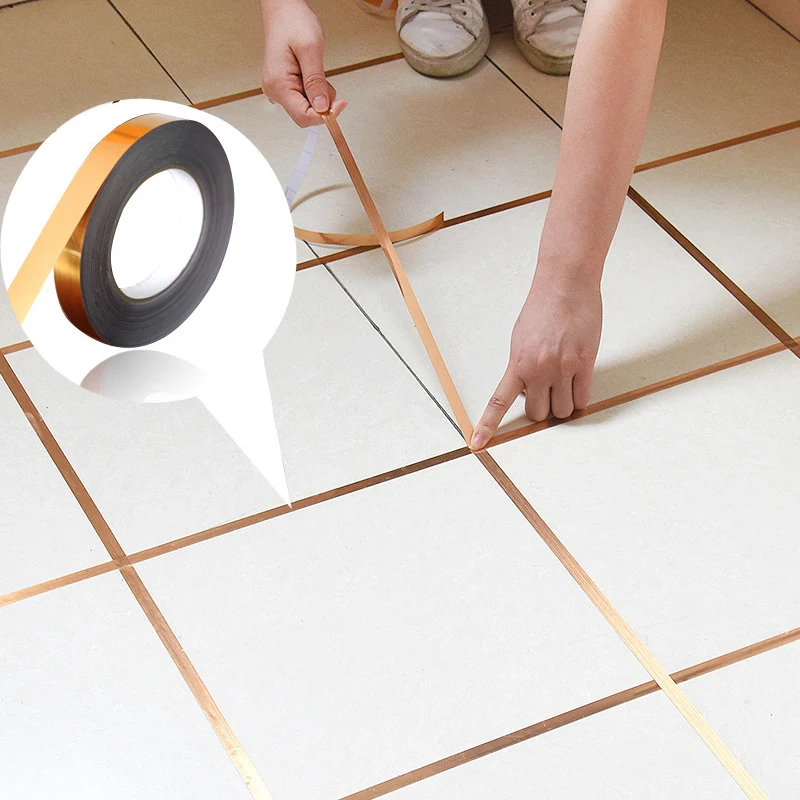 

50m Ground Gap Sealing Foil Tape Waterproof Ceramic Wall Floor Crevice Line Sticker Gold DIY Self Adhesive Floor Seam Sticker