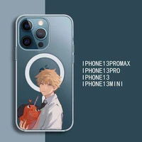 anime chainsaw man cartoon phone case transparent magsafe magnetic magnet for iphone 13 12 11 pro max mini wireless charging