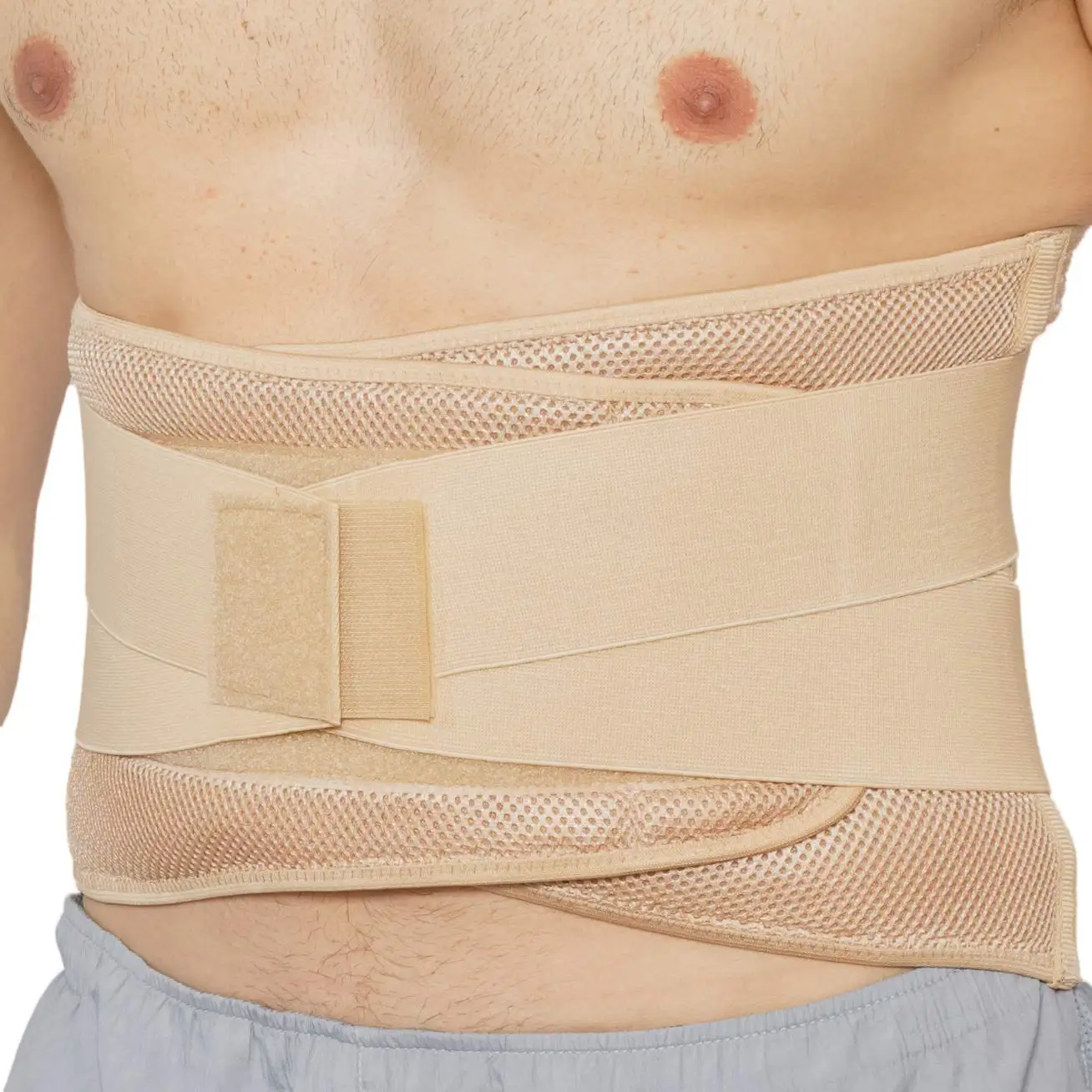 

Adjustable Compression Wide Back Brace Lumbar Support Belt (Beige, Size L)