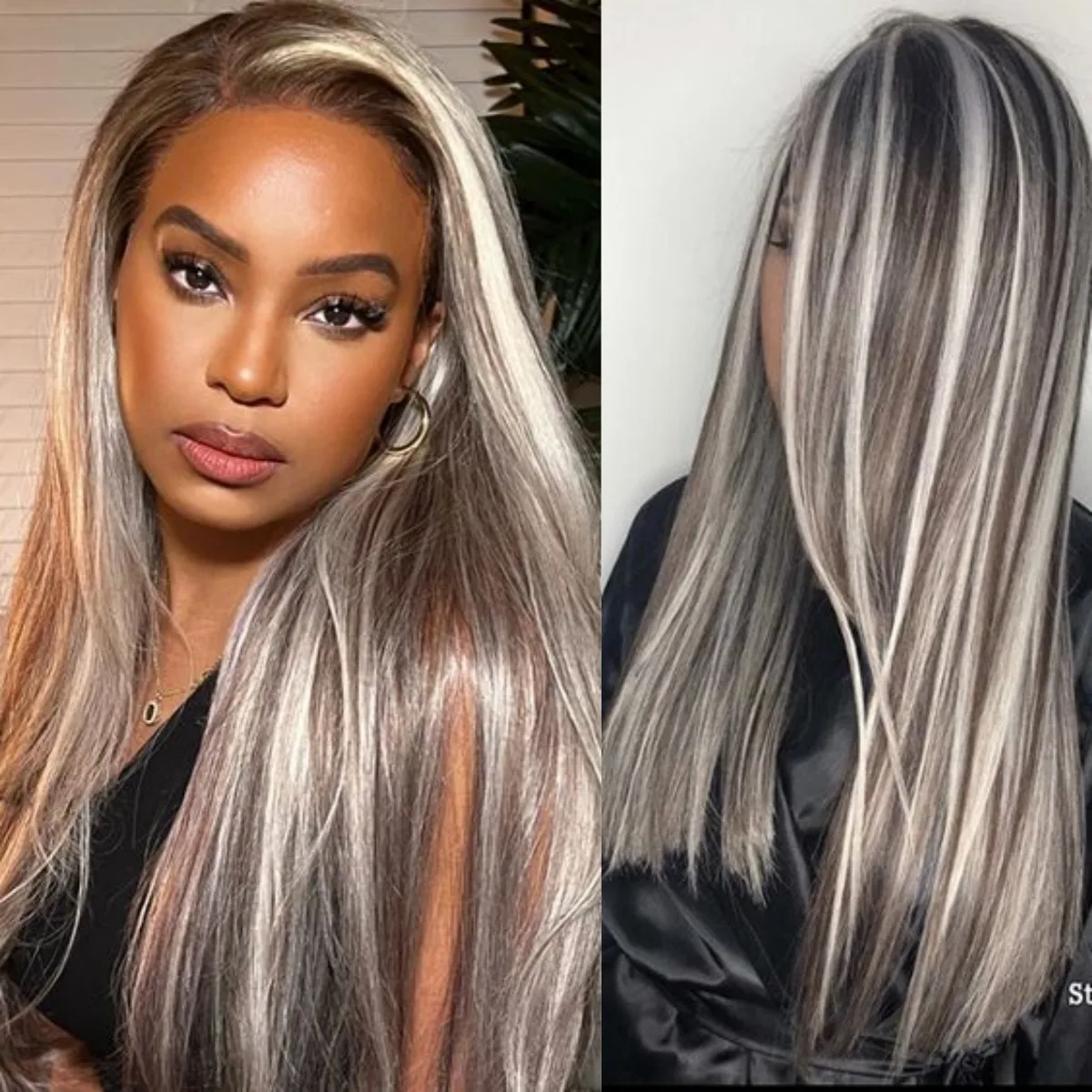 

Ash Blonde To Brown Highlight Synthetic Lace Front Wigs Glueless With Baby Hair Pre Plucked Lace Wigs Party Daily Cosplay