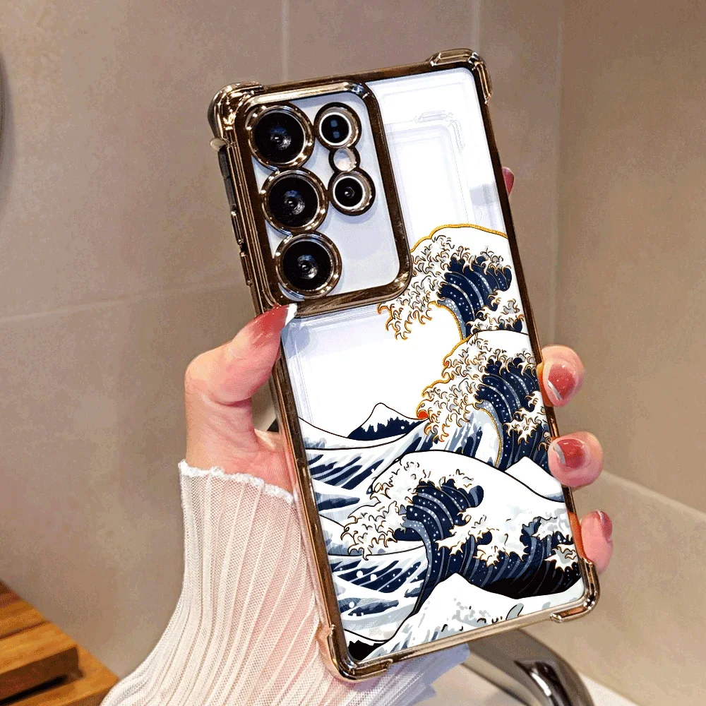 Фото Чехол для телефона с рисунком «Великая волна» и прозрачной окантовкой для Samsung Galaxy S26 S25 S24 S23 S22 S21 Ultra FE Plus 5G A56 A55 A54 A53 A35 №2