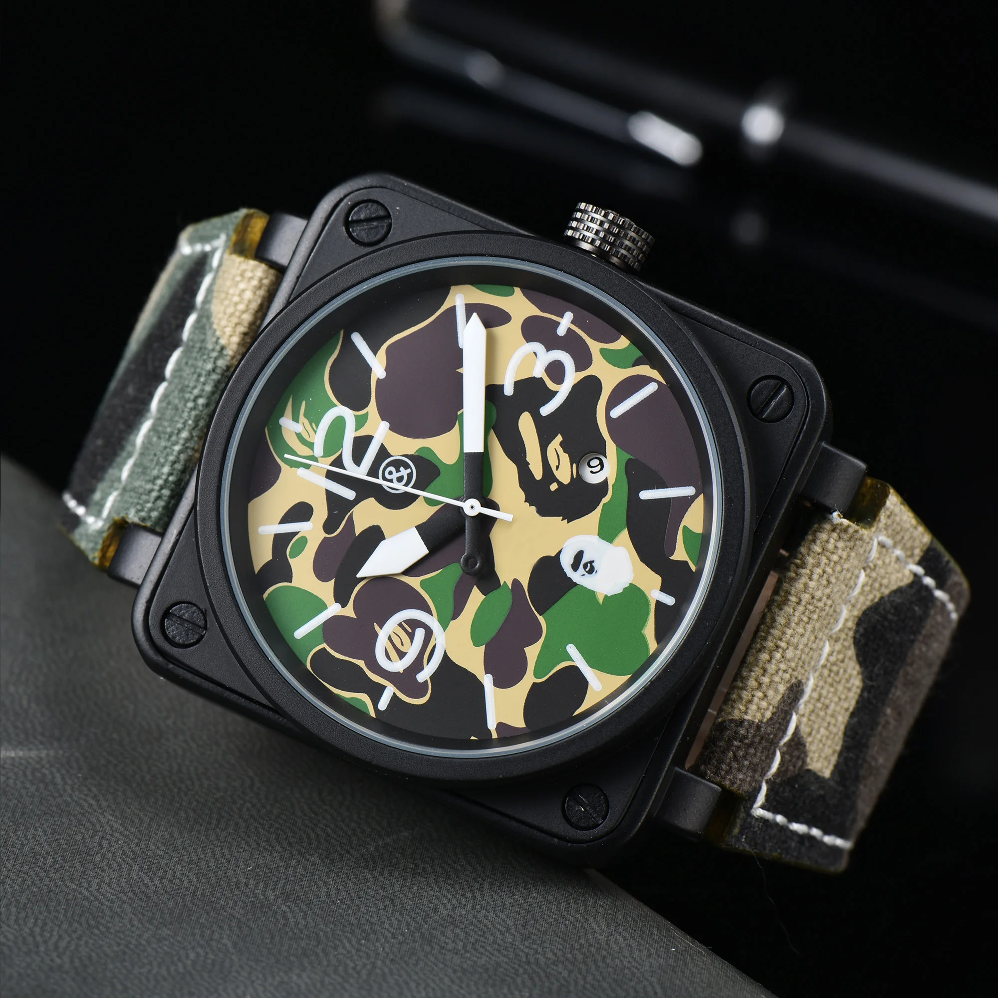 

Original Brand Mens Watch Square Calendar Automatic Mechanical Mov Rubber Strap Waterproof AAA Clocks Big Dial Reloj Hombre