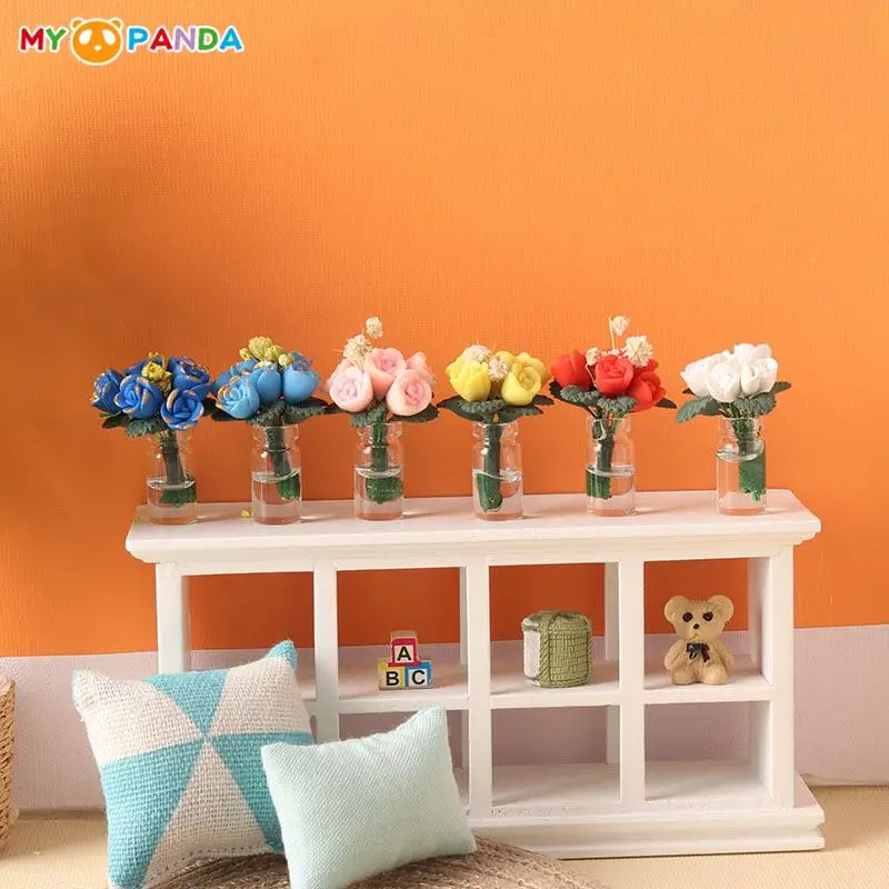 

1Pc 1:12 Dollhouse Miniature Rose Potted Plant Flowers in Vase Model DIY Garden Home Decor Toy Doll House Accessories