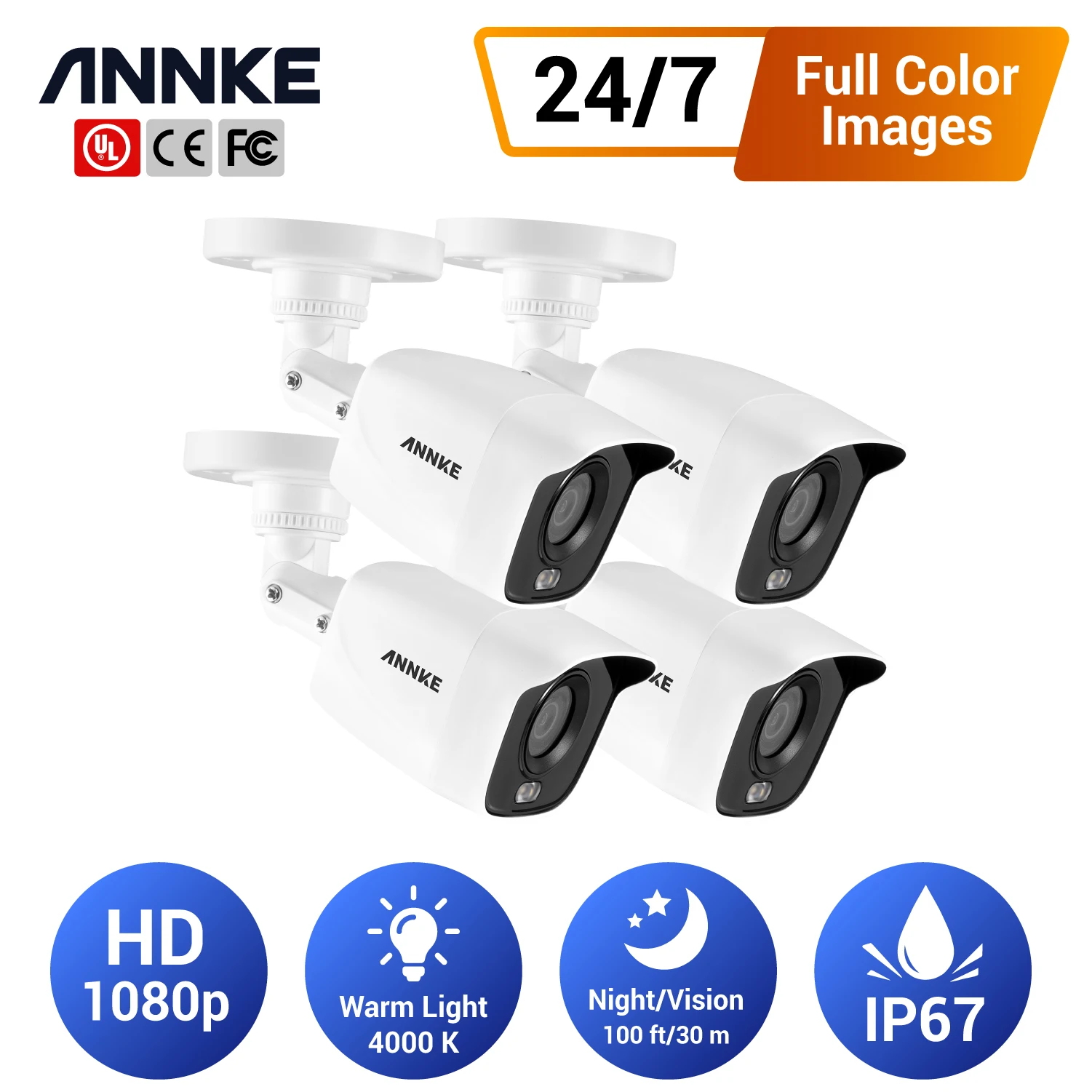 

ANNKE 4 шт. 1080p полноцветные камеры наблюдения ночного видения для 2 МП TVI DVR систем видеонаблюдения IP67 комплект уличных и комнатных камер