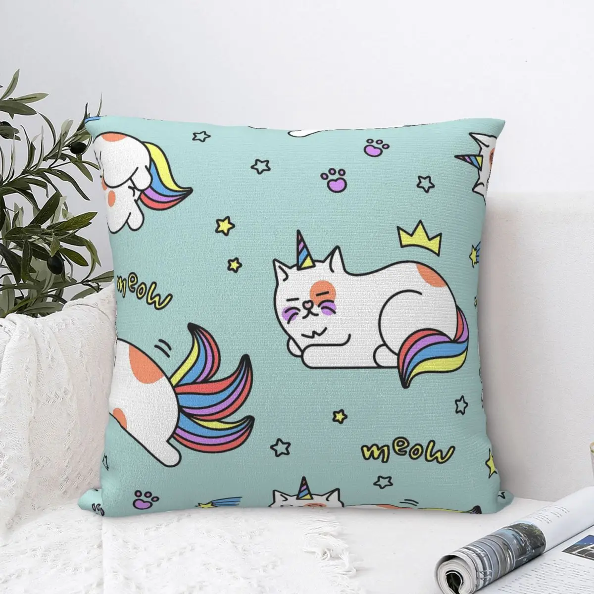 

Color Tail Polyester Cushion Cover Cat Meek Haughty Languor Vivacious Sprout Bedroom Chair Decorative Reusable Throw Pillowcase