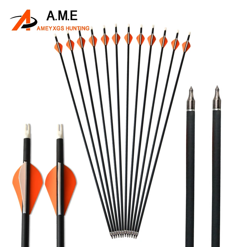 

6/12pcs 31.5 Inches Archery Arrow Mixed Carbon Arrow Spine 500 OD 7.8mm 2" Feather For Recurve Shooting Compound Bow Hunting