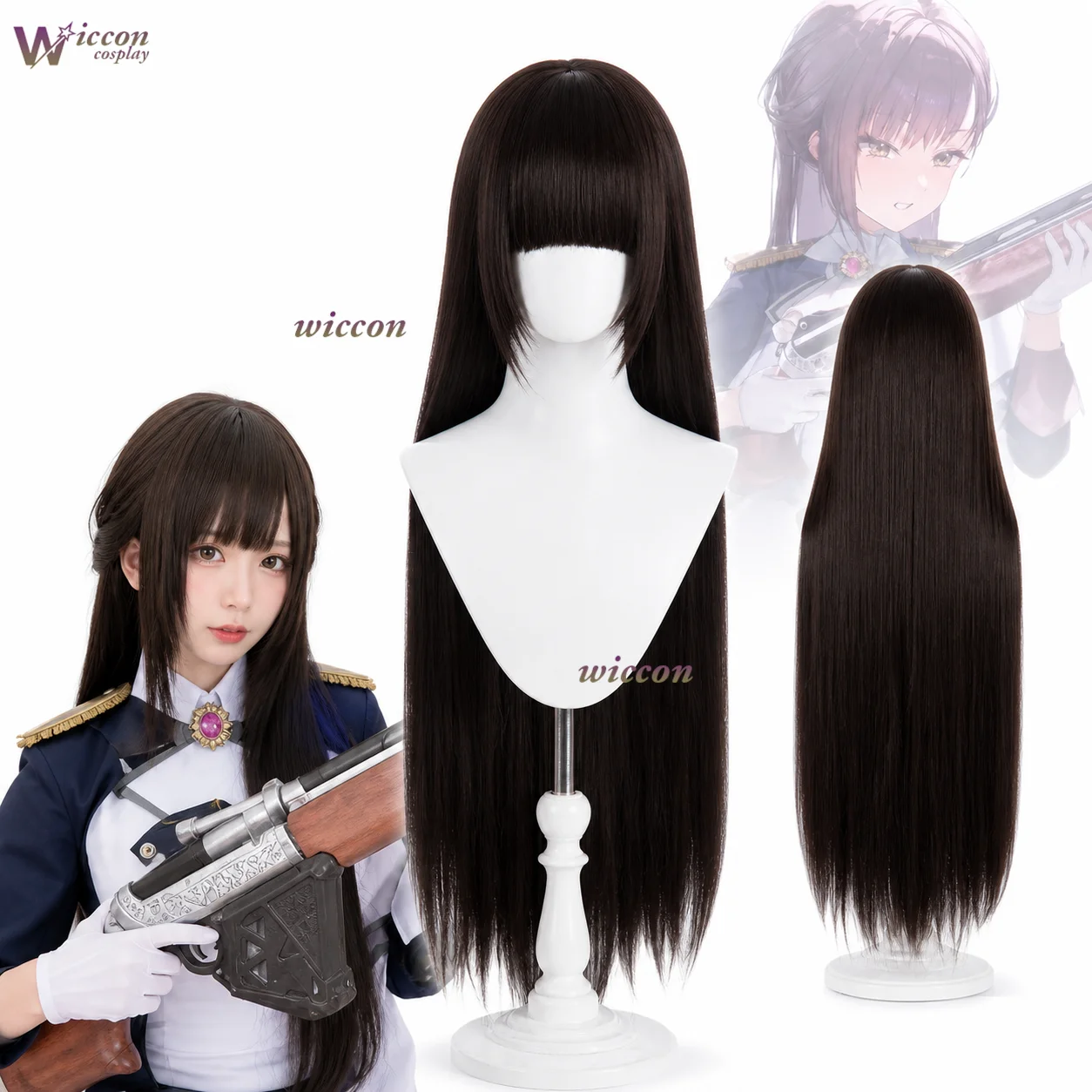 Фото WonkaCos Goddessss Anime Game Victoryry Cosplay Marcaana Длинные прямые коричневые волосы с серым внутренним цветом, синтетические волосы для Хэллоуина №1