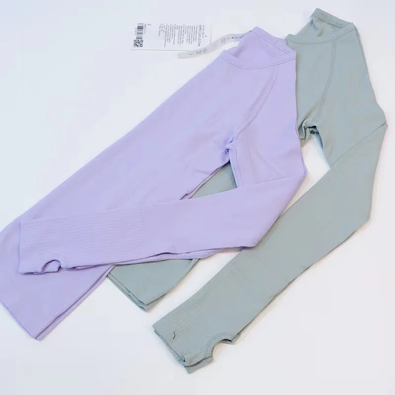 Lulu1.0 Knitting Long Sleeve Gym Sport Top Fitness Yoga Shirt Elasticity Crew Neck Quick Dry Breathable Workout Running T-shirts