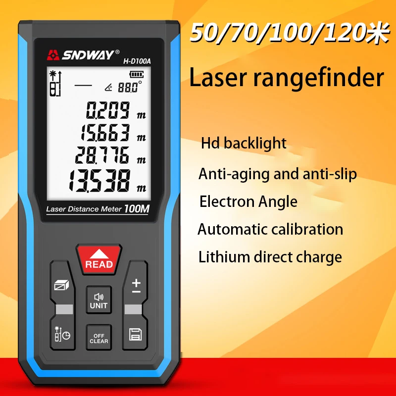 

SNDWAY Laser Distance Meter 50M 70M 100M 120M Rechargeable Range Finder Electronic Level Ruler Laser Tape Measure Lazer Metreler