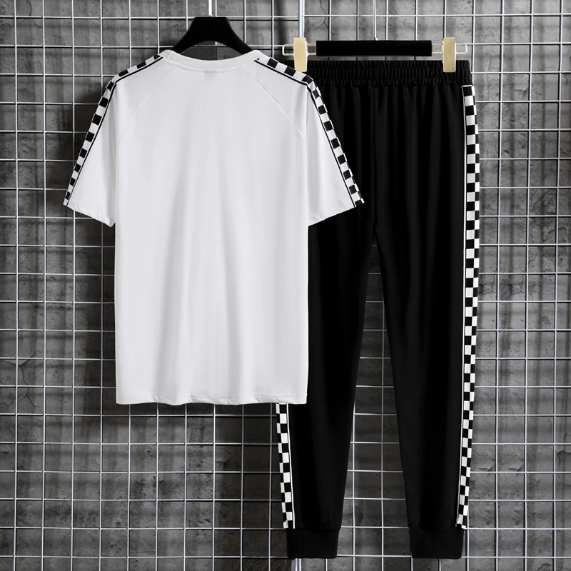 

Летний Повседневный костюм мужской шахматный брендовый свободный спортивный мужской повседневный спортивный костюм большого размера