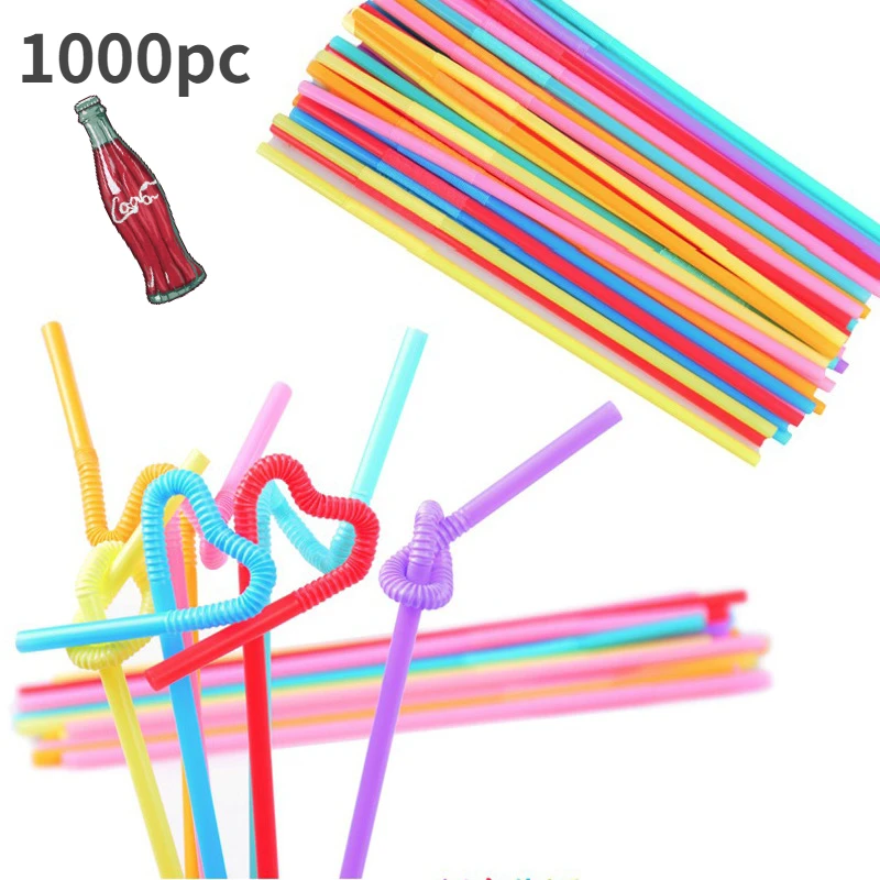 

1000pc Color Plastic Straws Wholesale Plastic Eco-Friendly Crystal Straws Kitchen Silicone Smoothie Straws Kitchen Festive Tools