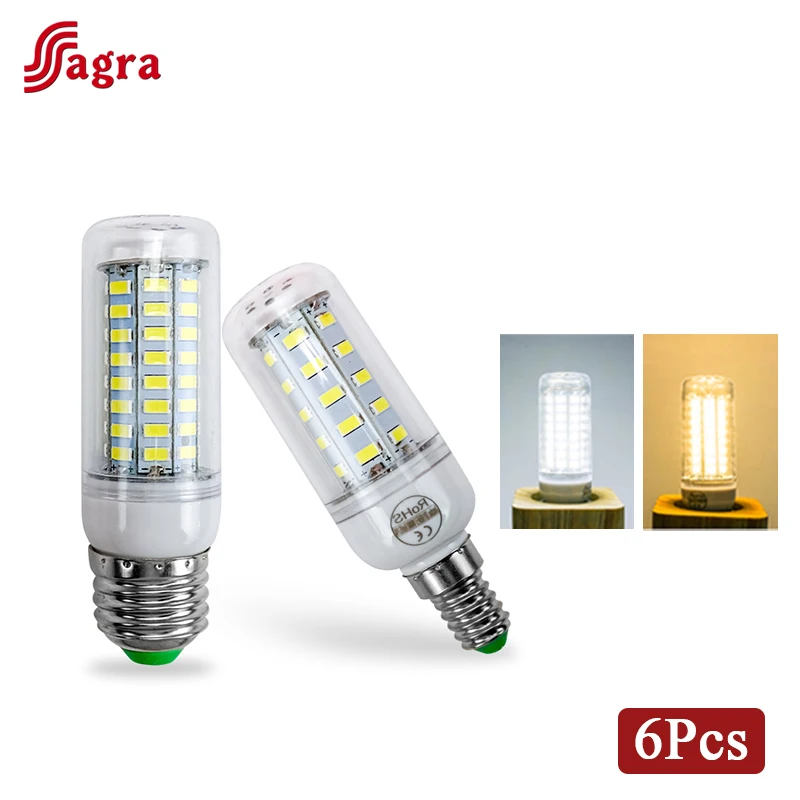 

6pcs/lot Led Lamp E27 Led Candle Light Bulb E14 Corn Lamp 220V Led 24 36 48 56 69 72leds Bombilla 5730 SMD Chandelier Lighting