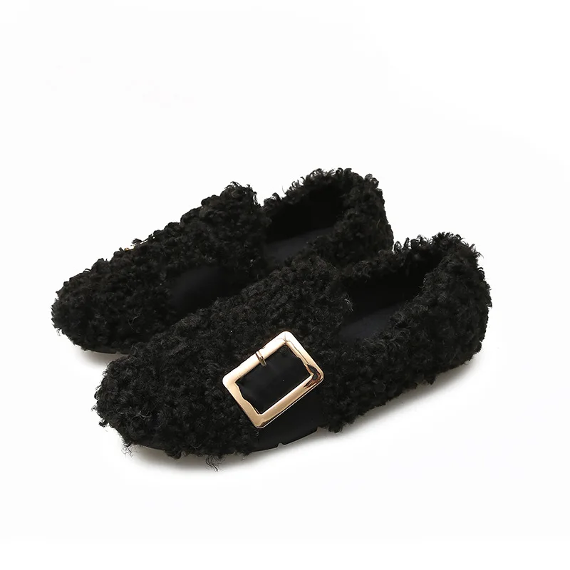 Women's Plush Shoes, Winter Wear 2022 New All-match Sheep Curly Slip-on Plus Velvet Beanie Shoes Women's Plus Size 41-43