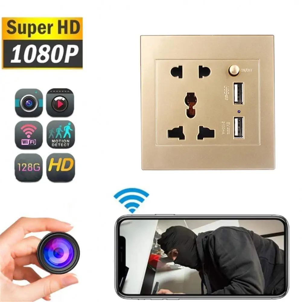 1080P Wifi Mini Camera Socket Base Motion Detection Safety Security Surveillance Camcorder Wall Plug Dock Audio Video Recorder