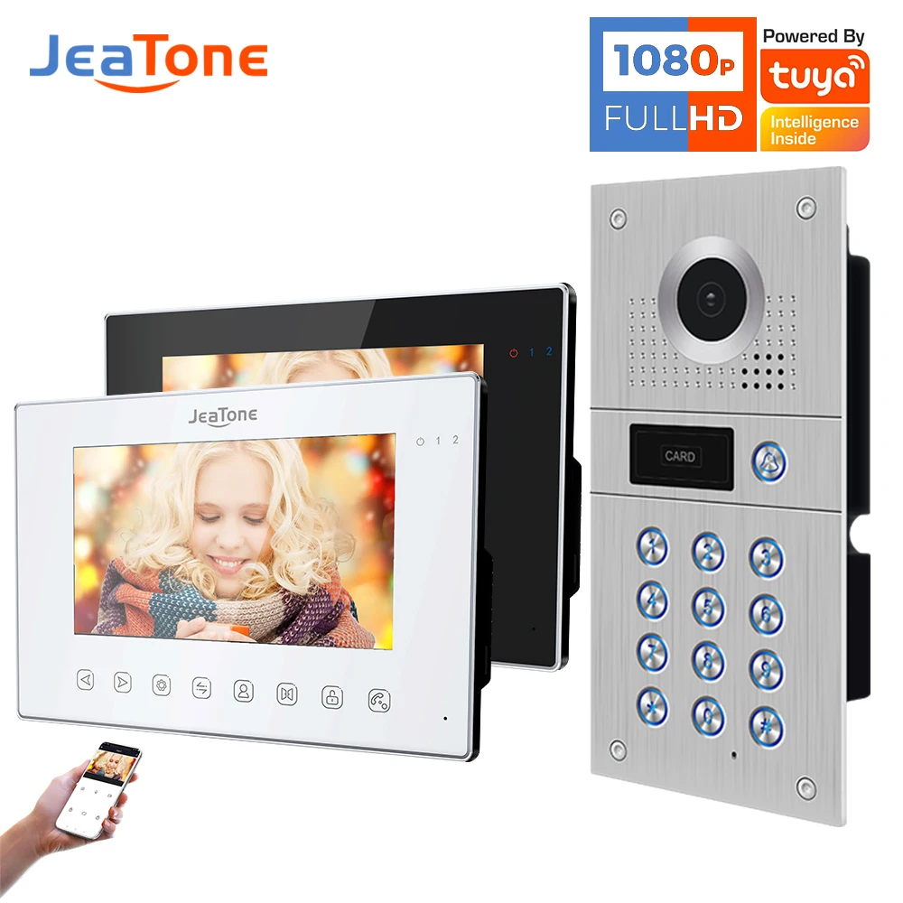 Jeatone WiFi 7Inch Video Intercome Video Doorbell FHD 1080P 170° Vision With Phone Tuya Unlock Access Control With Passcode Card