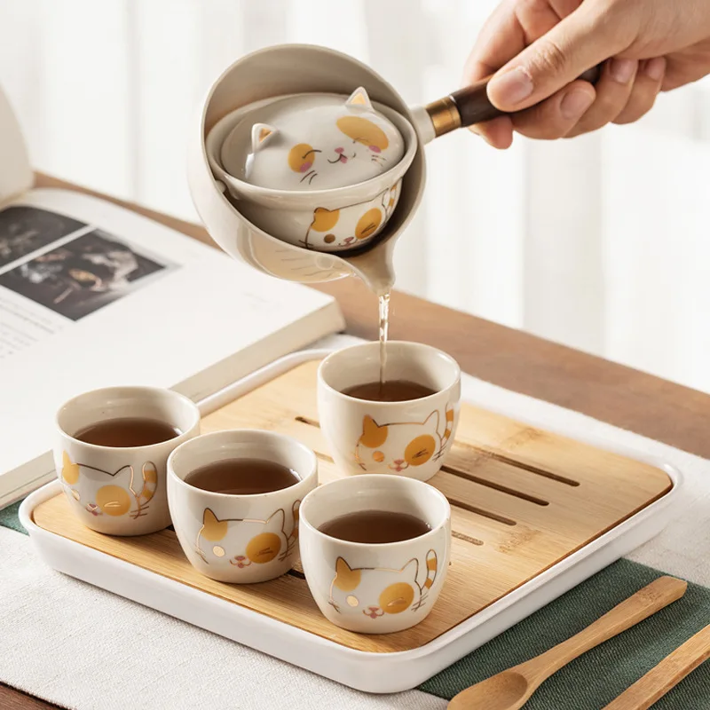 

A Pot of Four Cups of Lazy Tea Artifact Kung Fu Tea Set Automatic Rotating Pot Ceramic Teapot