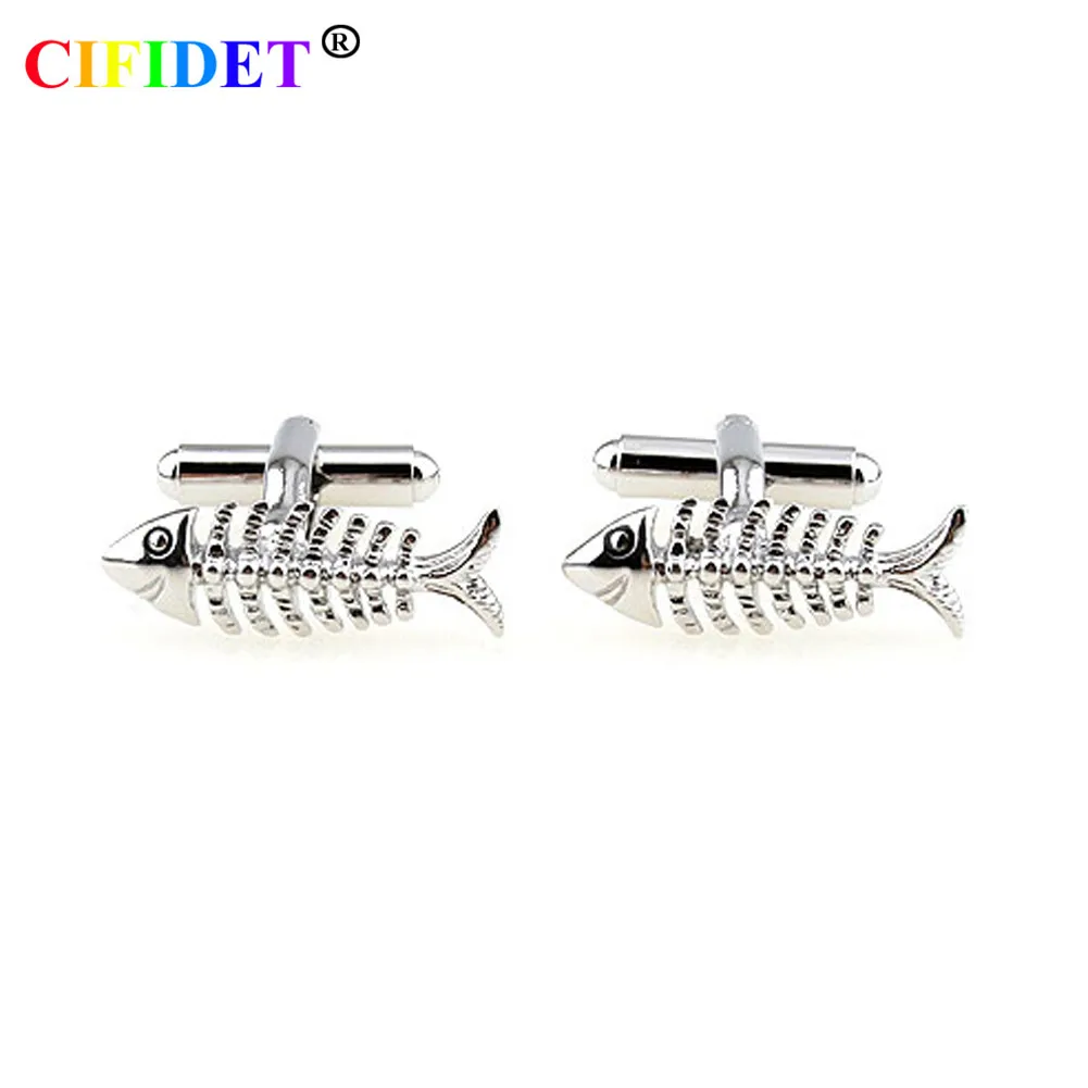 Запонки в виде животных CIFIDET модная Серебристая запонка рыбьей кости для рубашки