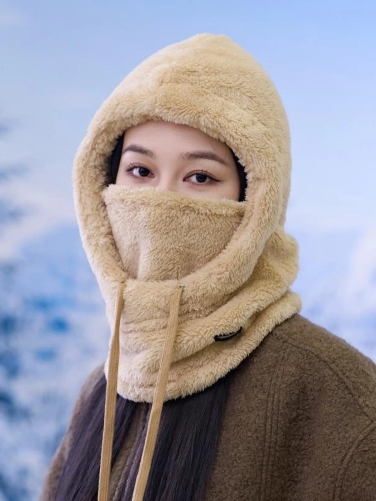 Scarf Mask Integrated Hat Women Winter Fleece-lined Thickened Sleeve Cap Earmuff Windproof Cotton-Padded Cycling Warm Art...