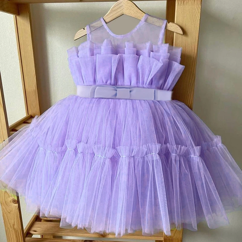 

Toddler Lace Baby Girls Dress Fluffy Bow Baptism Prom Dress First Year Birthday Tutu Party Dresses Baby Clothe Wedding Ball Gown