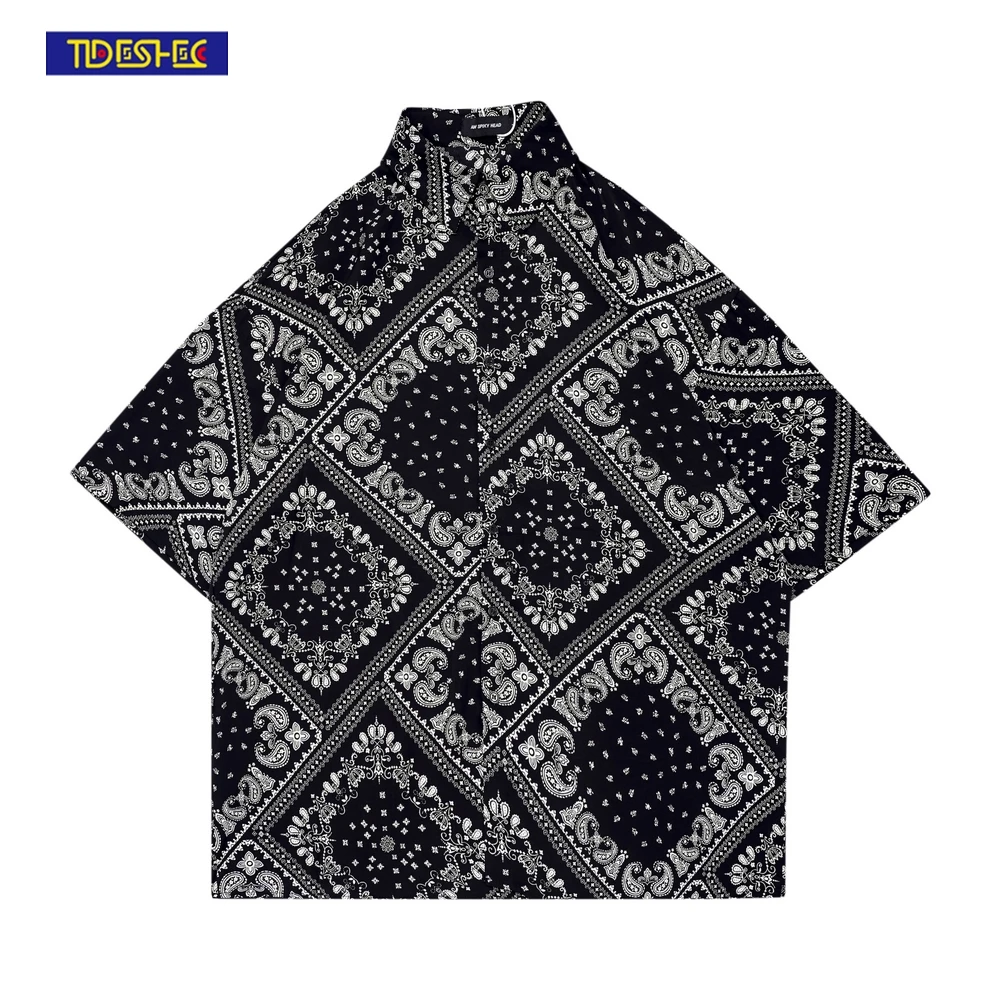 

TIDESHEC Men Women Oversized Shirt Men Loose Vintage Cashew Flower Graphic Shirt Street Harajuku Streetwear Button Up Shirt 2022