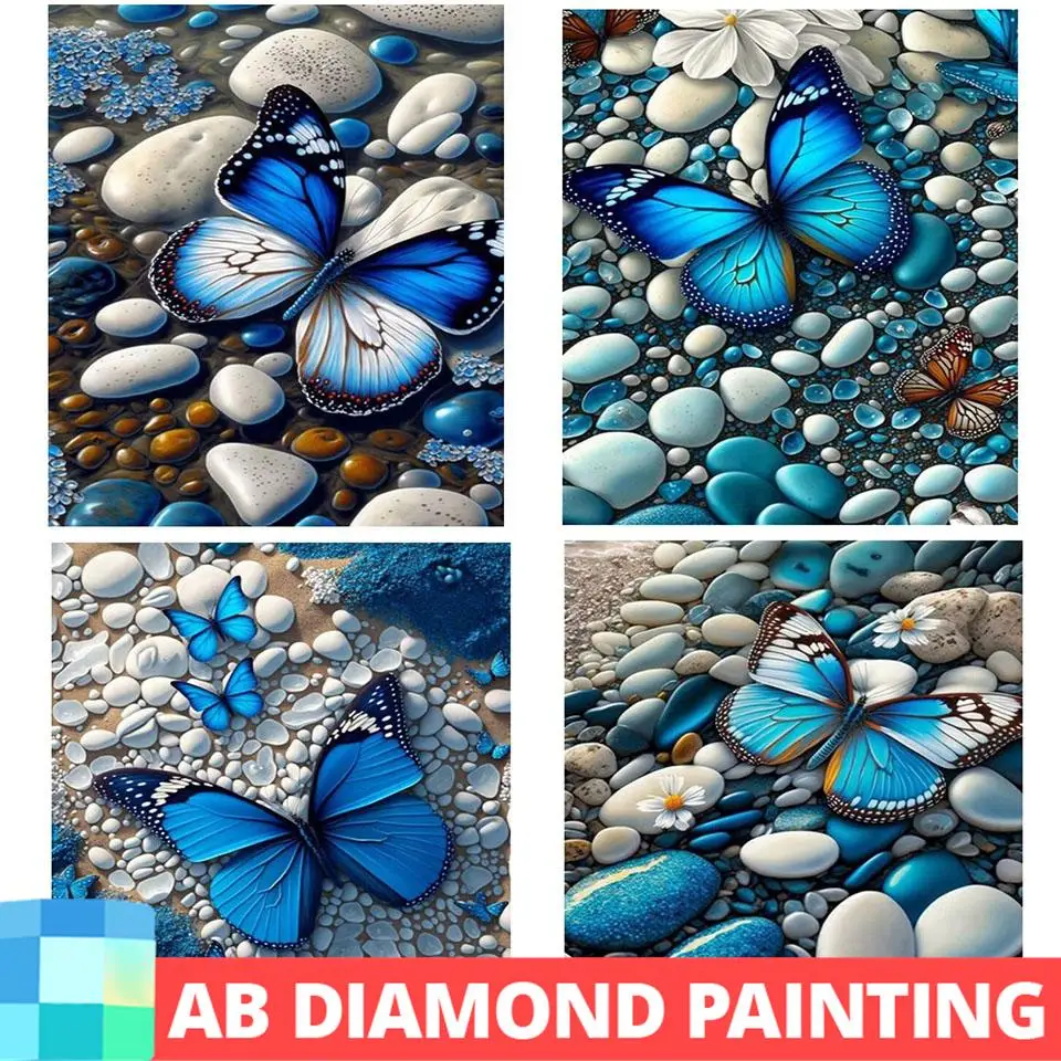 

AB Drill Diamond Painting Butterfly Picture Full Square Round Embroidery Mosaic Pebble Beach Scenery Cross Stitch Home Decor