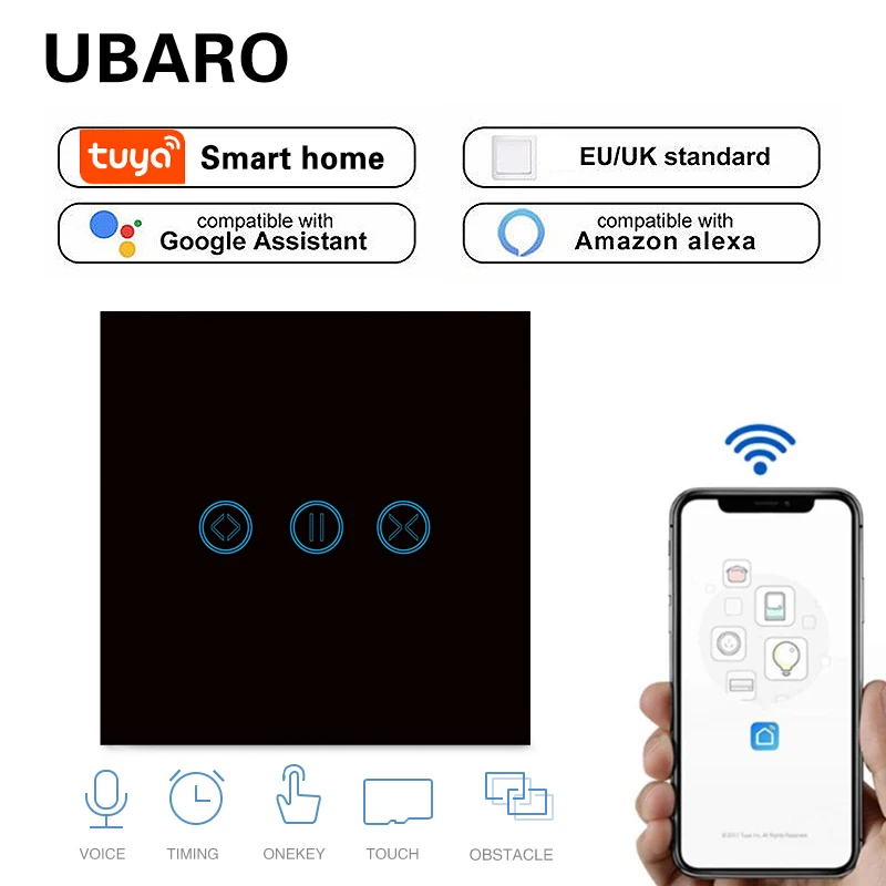 

UBARO Eu/Uk Tuya Wifi Smart Curtain Touch Switch Glass Panel Google Home Alexa Voice Control Blind Roller Motor 1800W