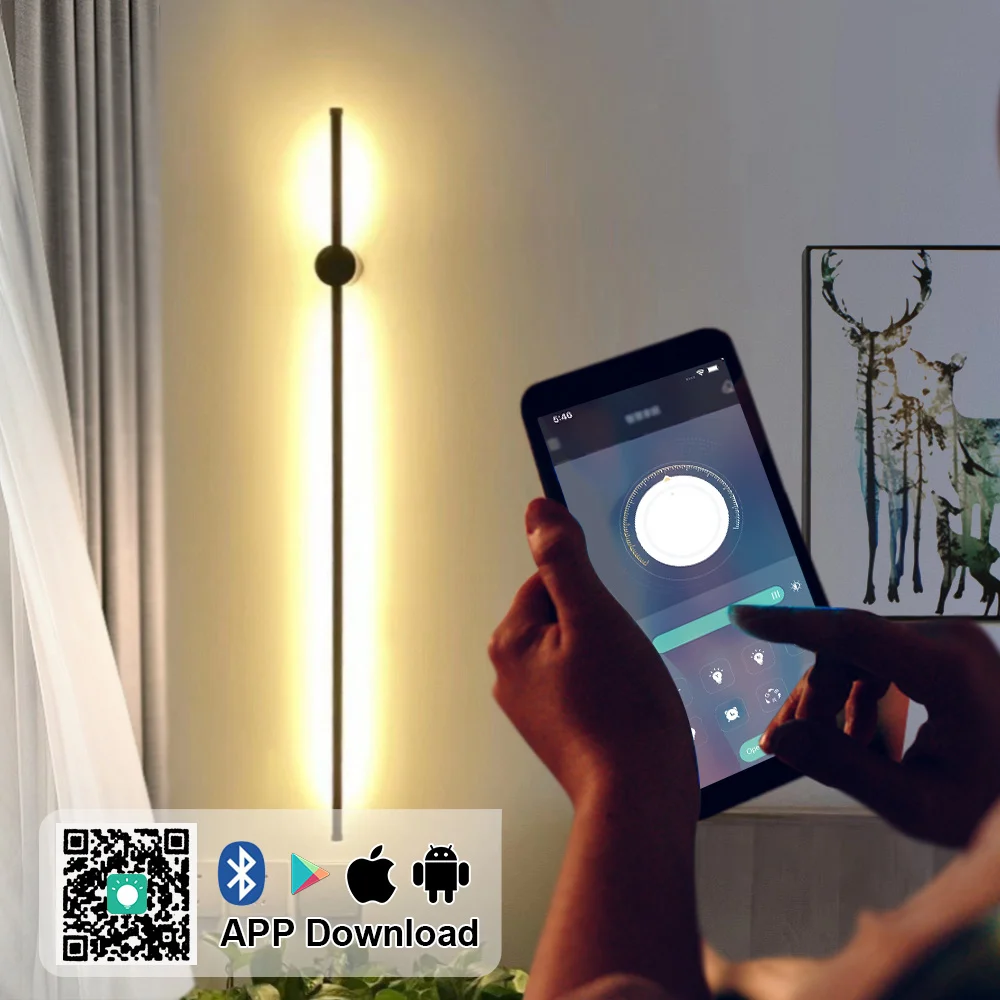 Приглушаемая светодиодная настенная лампа, 350 °, 85-245 В, дистанционное управление через приложение, сенсорный выключатель, длинная настенная лампа, настенное бра, домашний декор для спальни