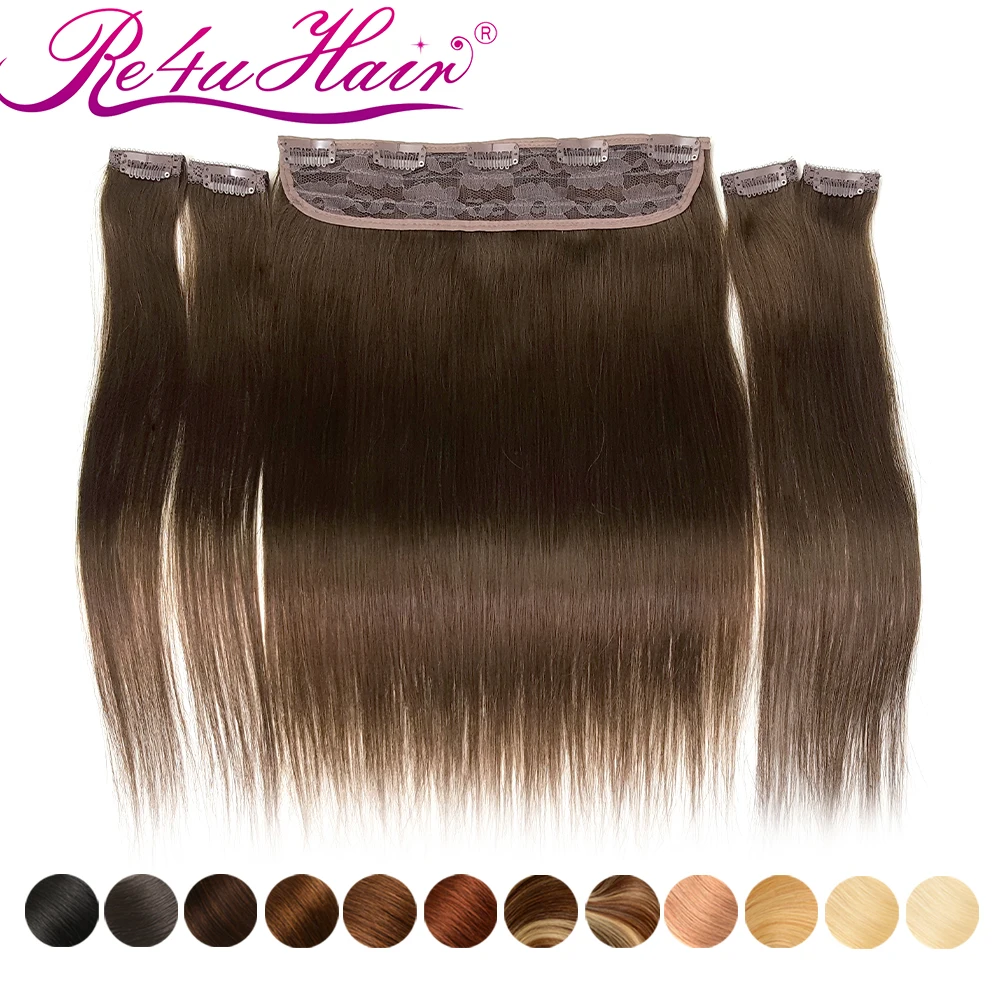 

Straight Clip In Hair Extensions Human Hair 14-24 Inch Natural Color 5Pcs one large Piece with 4 small pieces Clip-On Hair