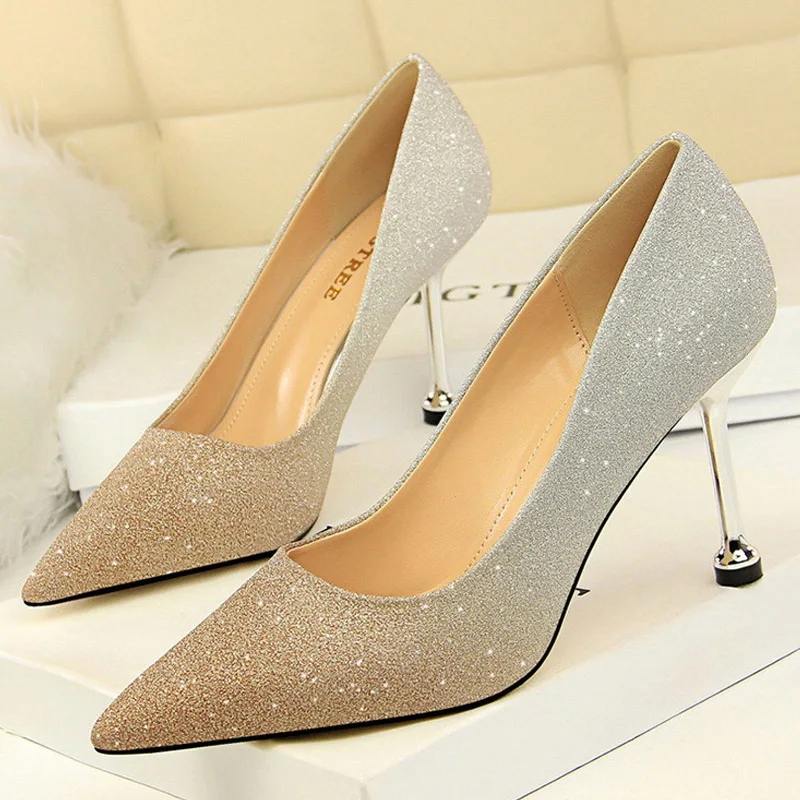

Shoes Fashion Woman Pumps Shiny Pumps Gradient Color Matching Women Heels New Women Shoes Stiletto Heels Wedding Shoes