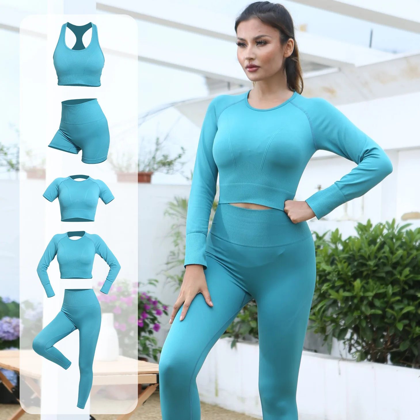 

2022 Autumn Woman Sports Fitness female clothes outfits yoga shorts Long Sleeves Tshirt Seamless Plush Leggings