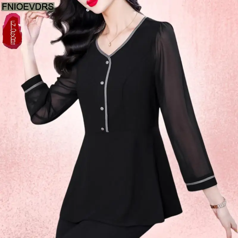 Женская Офисная рубашка с длинным рукавом однотонная черная базовая одежда во