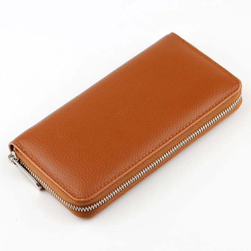 Aliwood Simple Genuine Leather Women Men Long Wallet High Quality Men's Cowhide Clutch Wallets Money Clip Zipper Purse Carteras