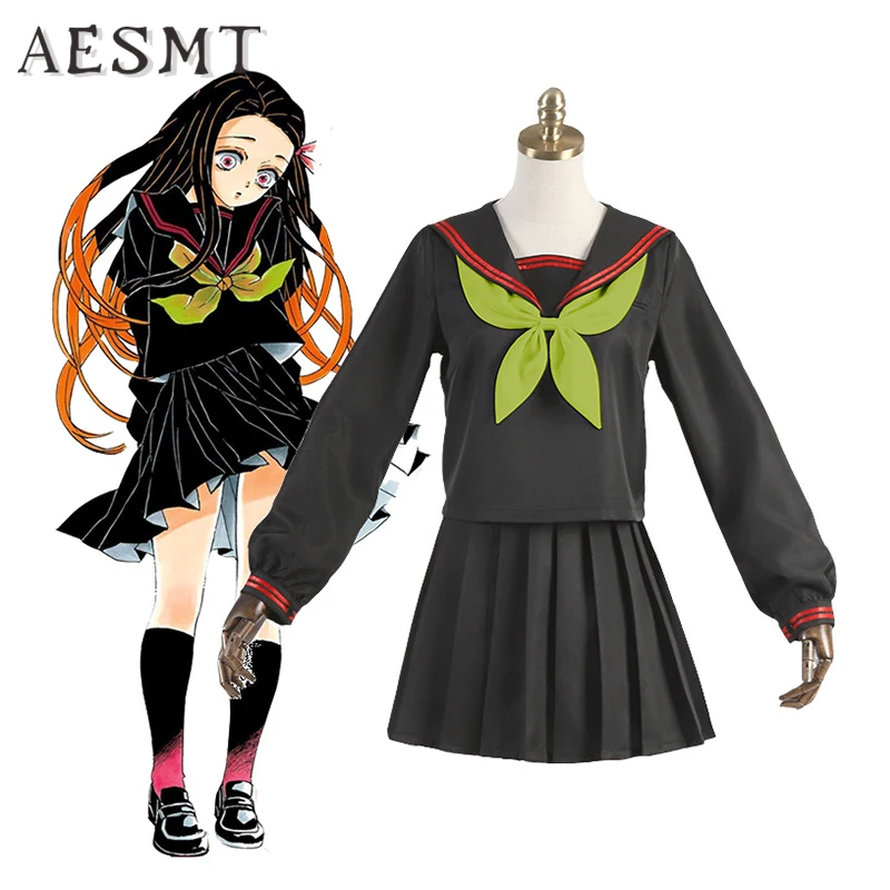 Anime Demon Slayer Kimetsu no Yaiba Cosplay Costume Kamado Nezuko Makomo Japanese School Uniforms Sailor Suit Women Outfit