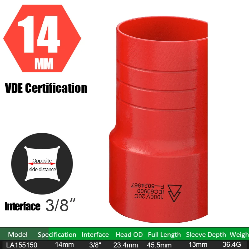 

LAOA 3/8 дюймовый изолирующий торцевой ключ VDE 1000V New Energy Обслуживание электромобилей Большой гаечный ключ с торцевой головкой Инструменты VDE